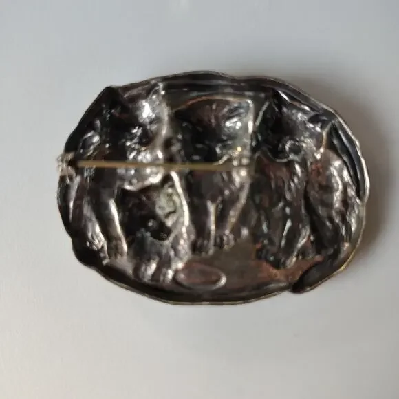 Oval Cat Pin‎ Brooch Silver Tone Pink Blue Yellow - Picture 3 of 5